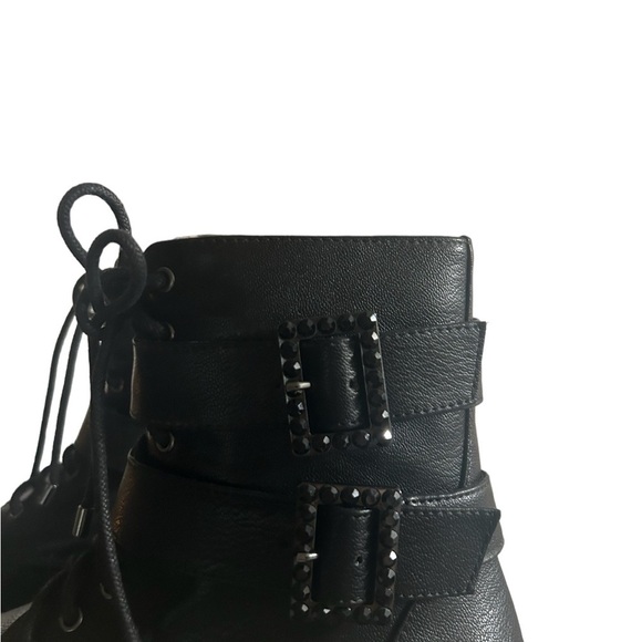 NIB JESSICA SIMPSON BLACK KERINA BUCKLE LACE UP BOOTS - Picture 6 of 9
